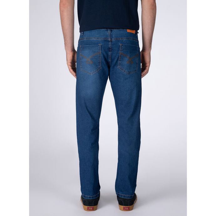Calça slim fit jeans azul medio