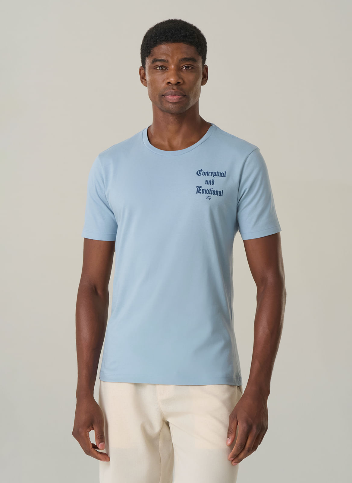 Camiseta Malha Penteada Estamapada Azul