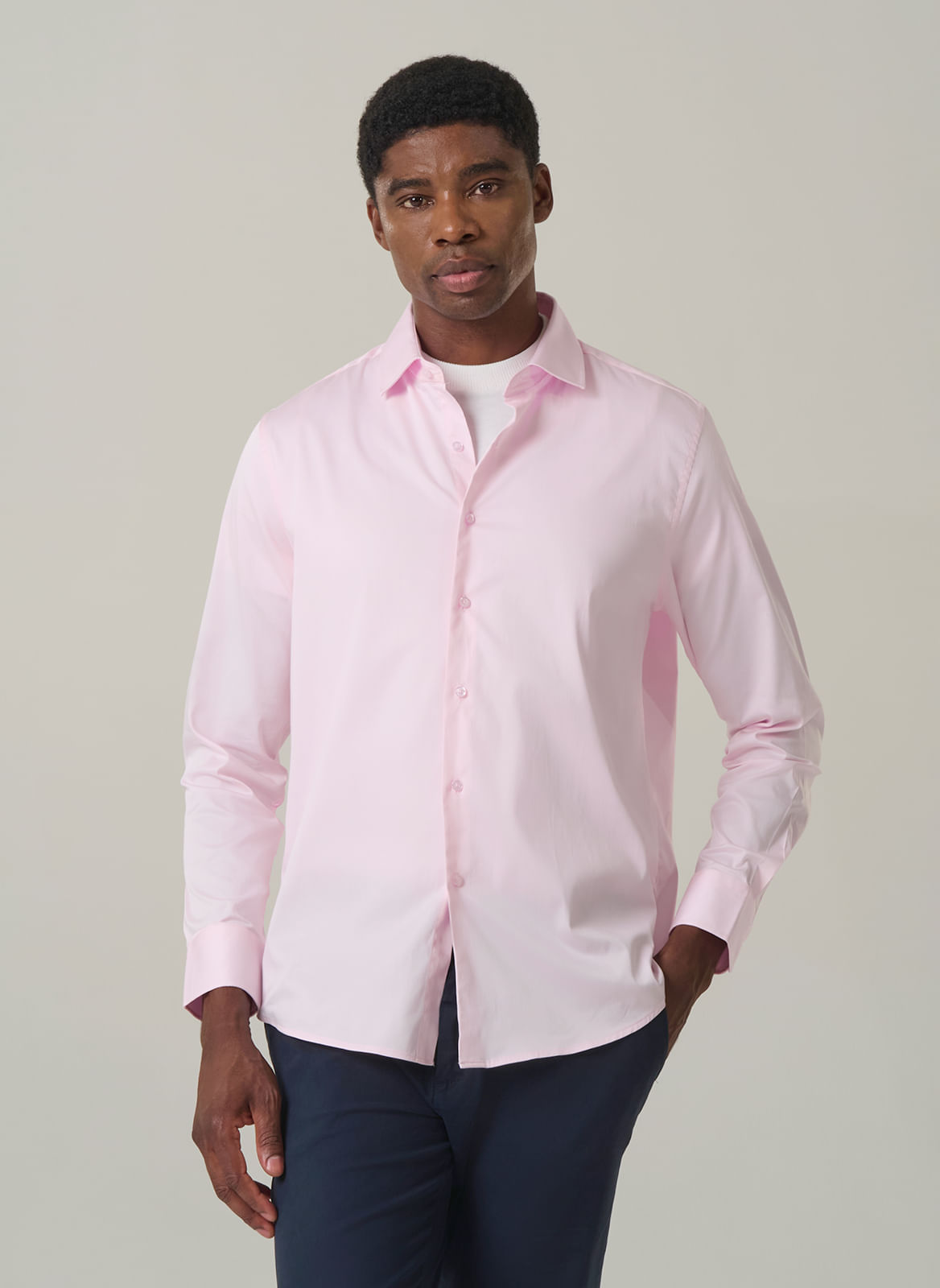 Camisa Social Masculina Slim Em Algodão e Elastano
