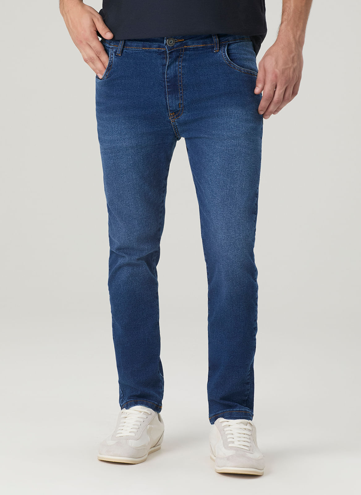 Calça Jeans Médio Escuro Slim Masculina