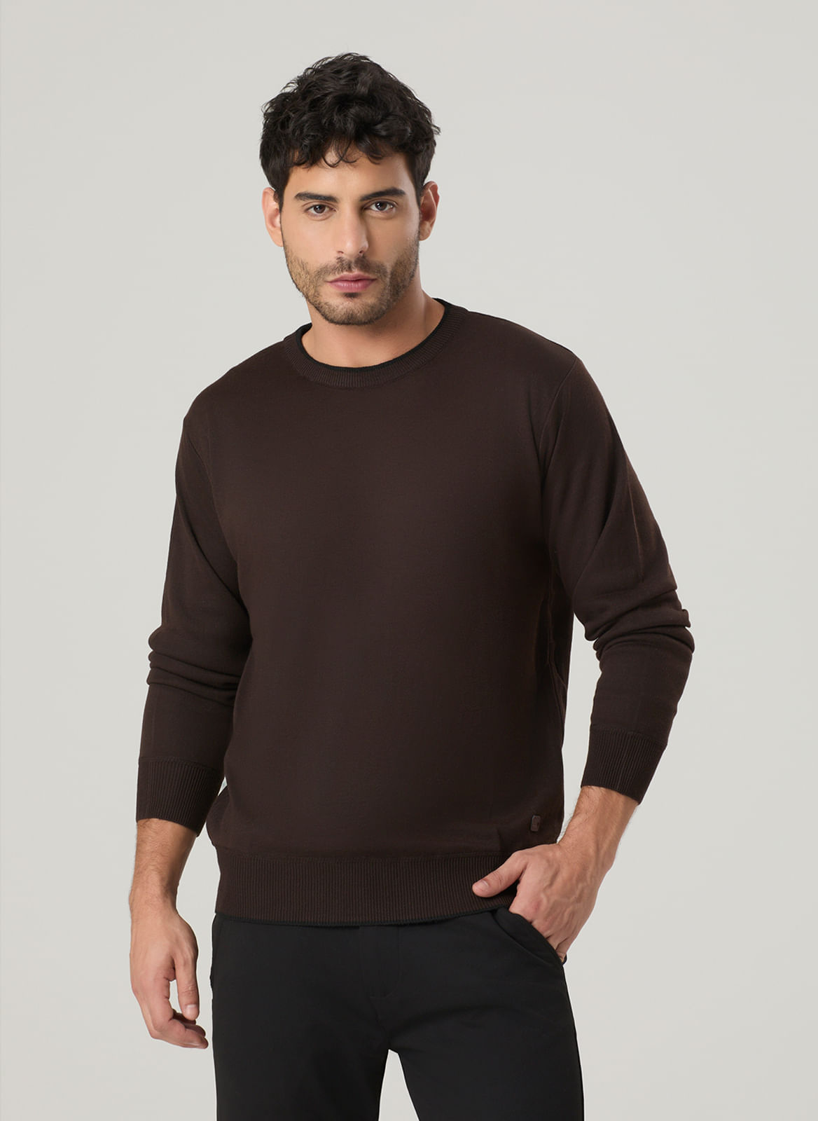 Tricot Masculino Gola Careca Com Detalhe Friso