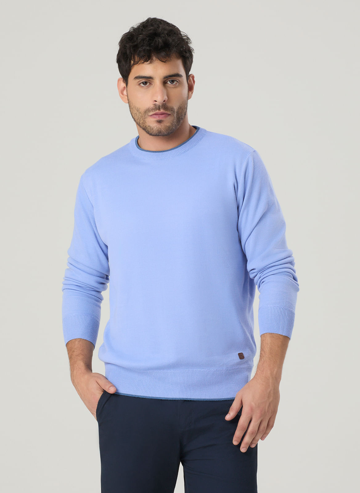 Tricot Masculino Gola Careca Com Detalhe Friso