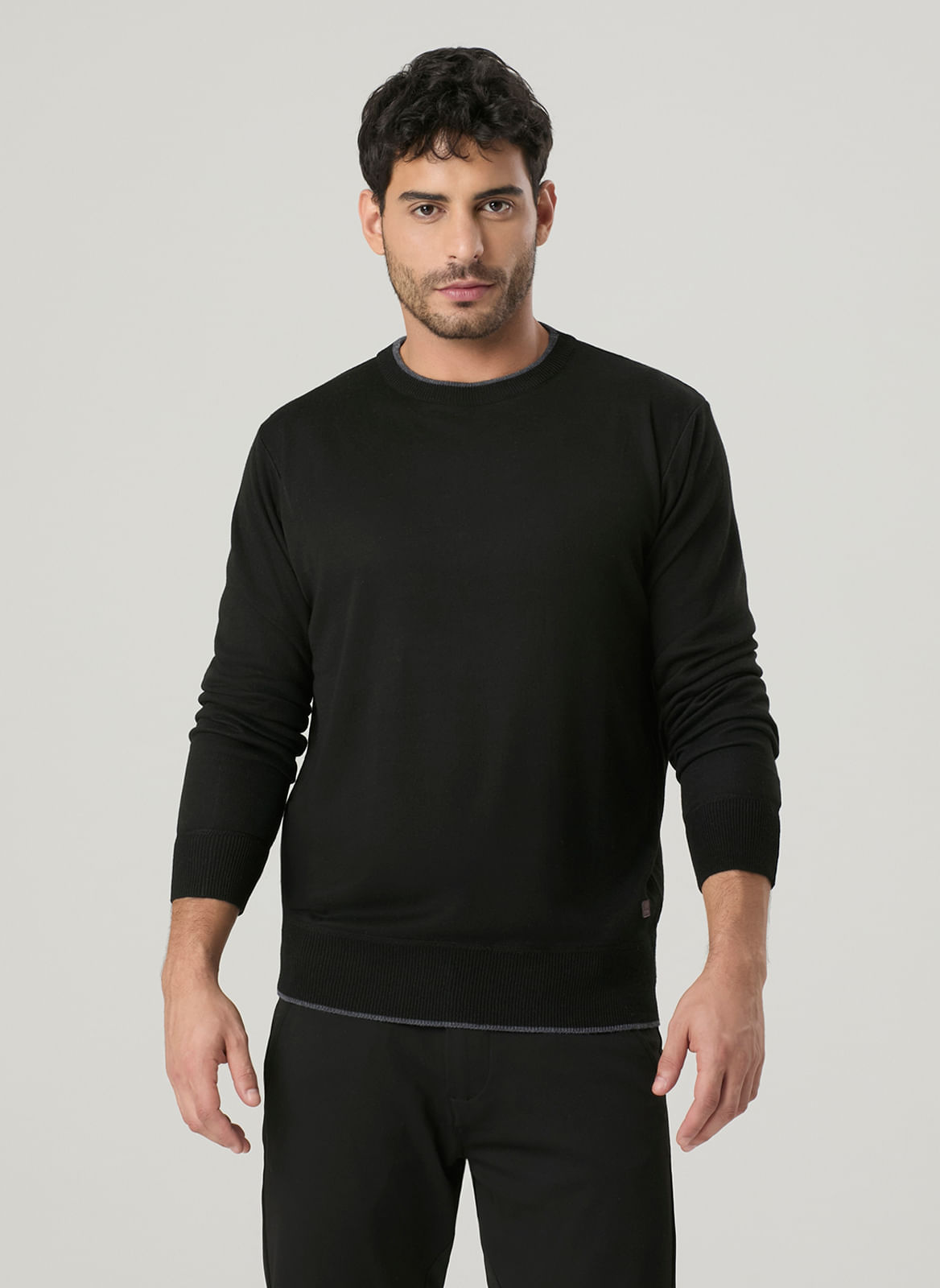 Tricot Masculino Gola Careca Com Detalhe Friso
