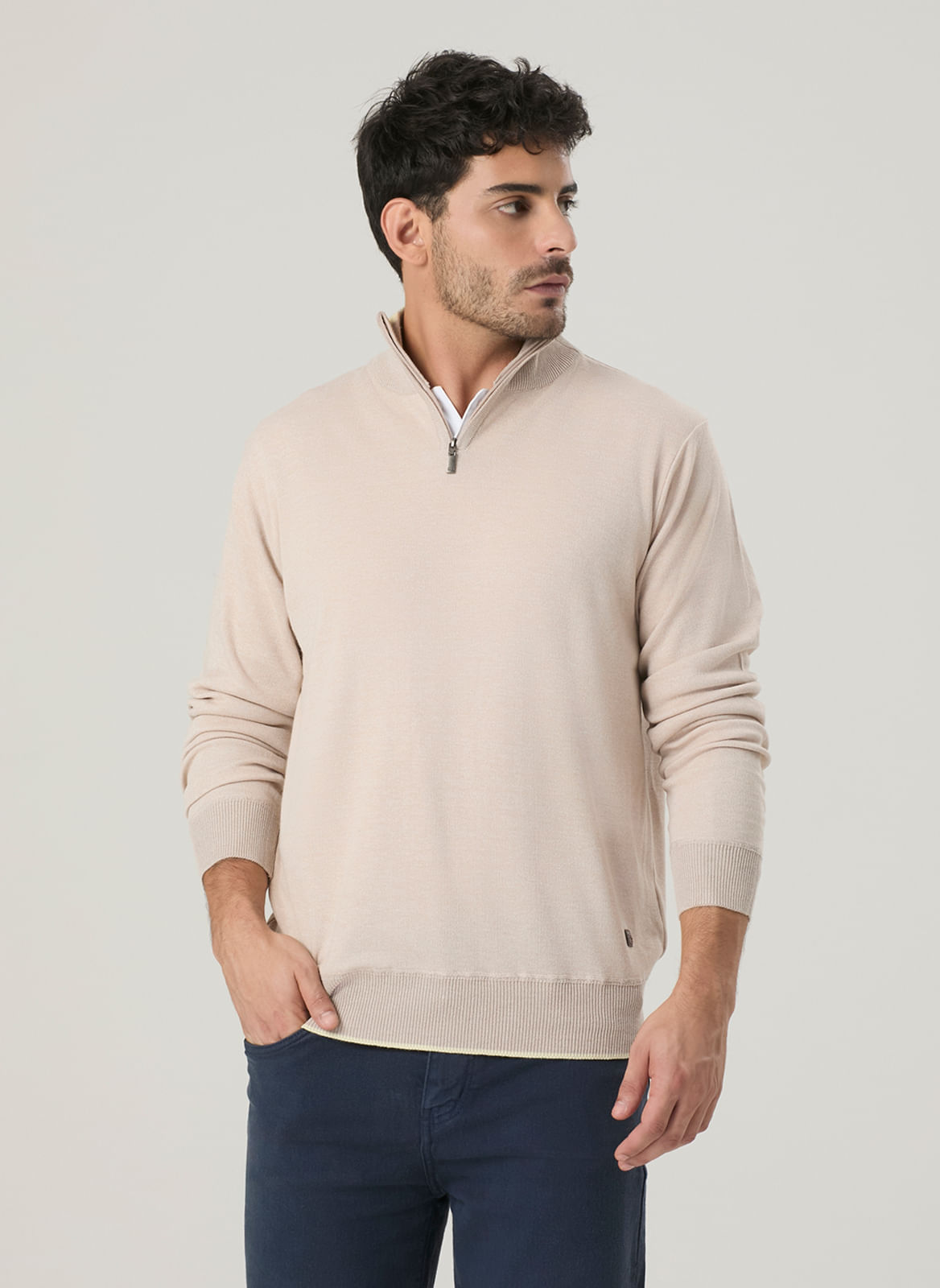 Tricot Masculino Meio Zíper Básico