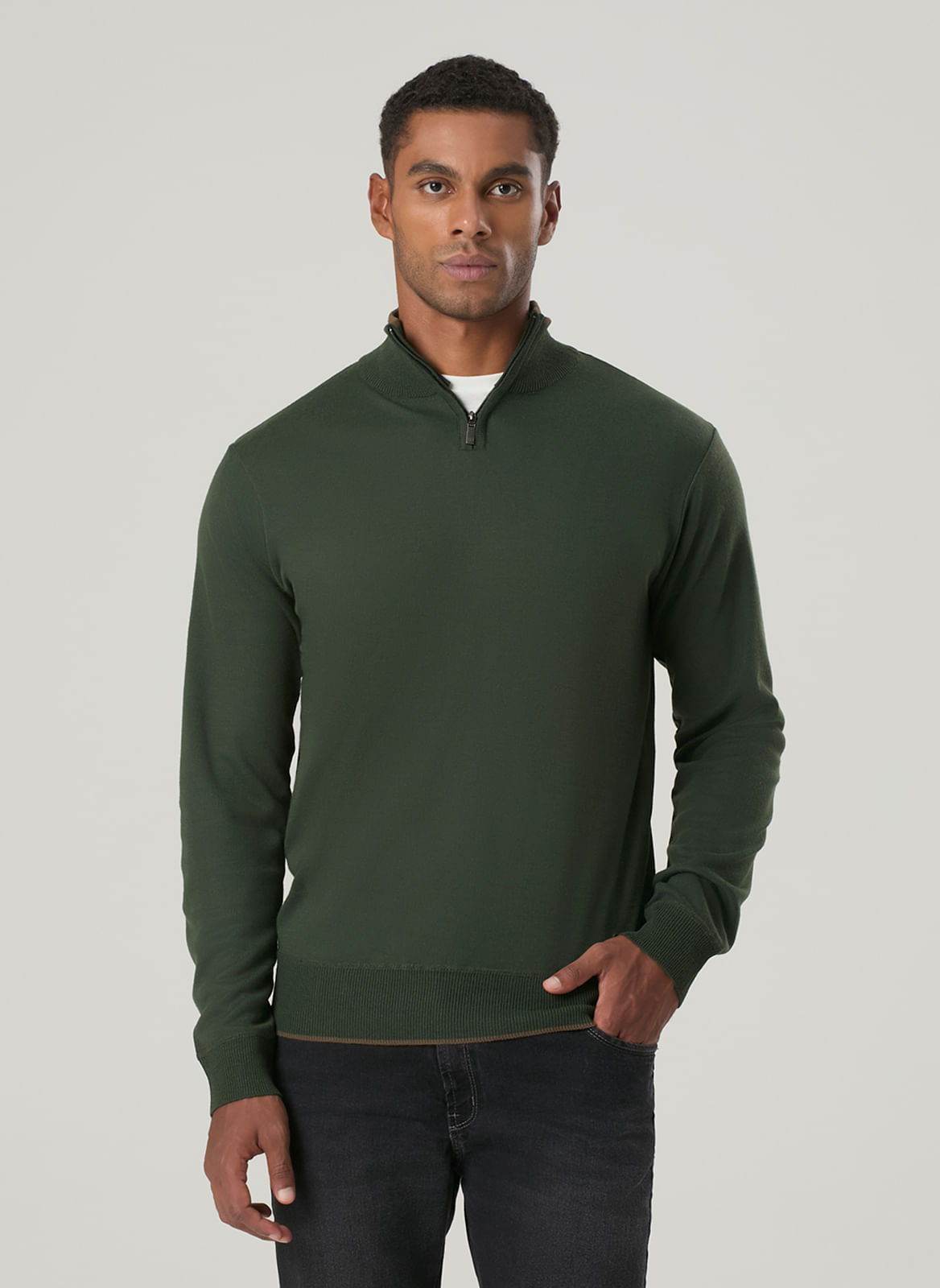 Tricot Masculino Meio Zíper Básico