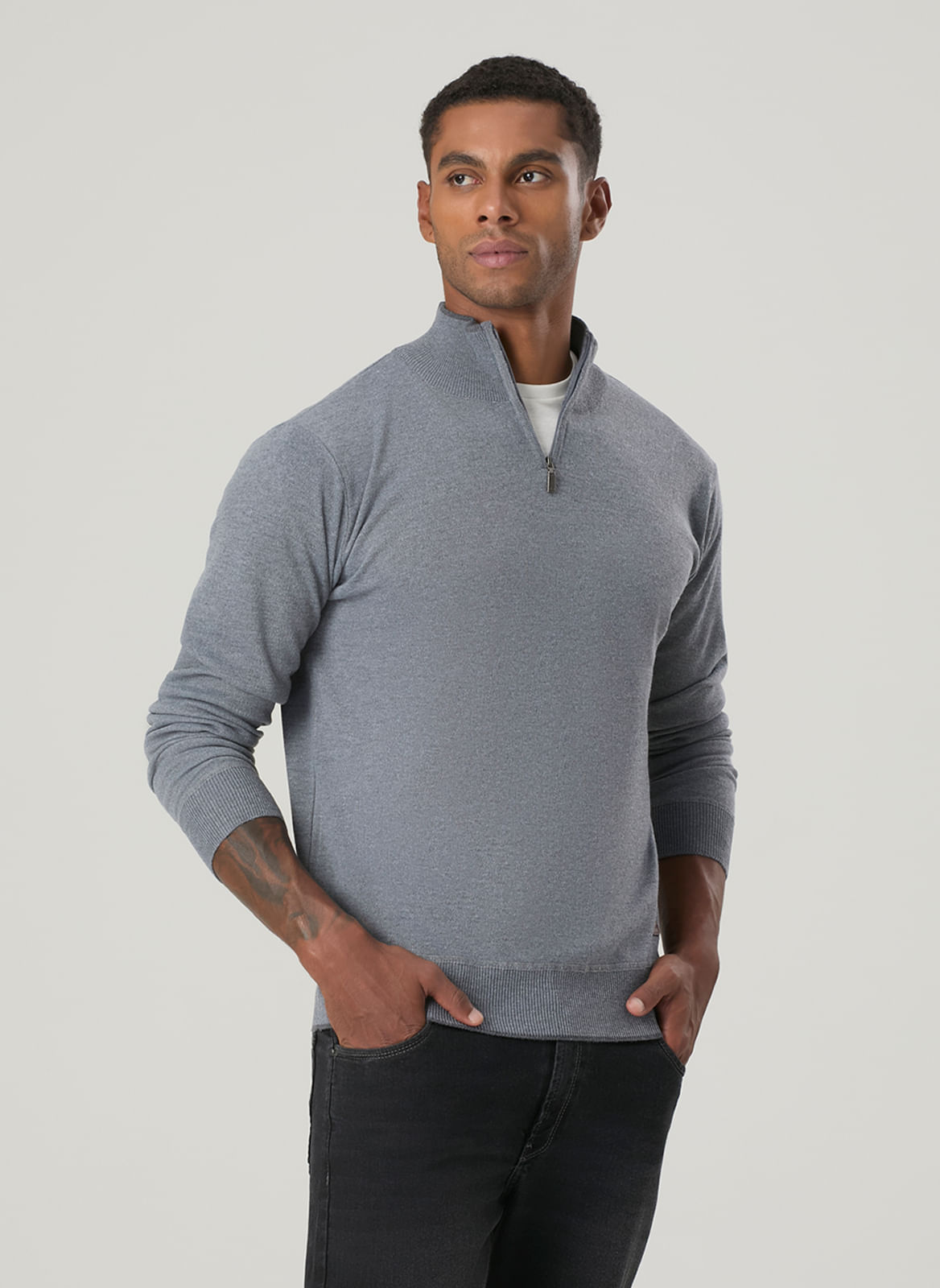 Tricot Masculino Meio Zíper Básico